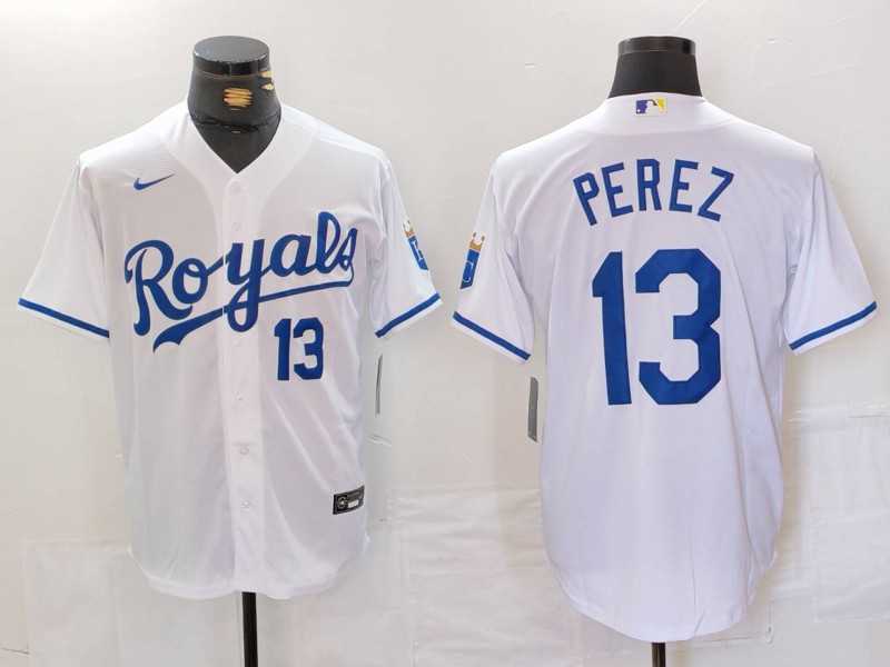 Men%27s Kansas City Royals #13 Salvador Perez Number White Cool Base Stitched Jersey->kansas city royals->MLB Jersey